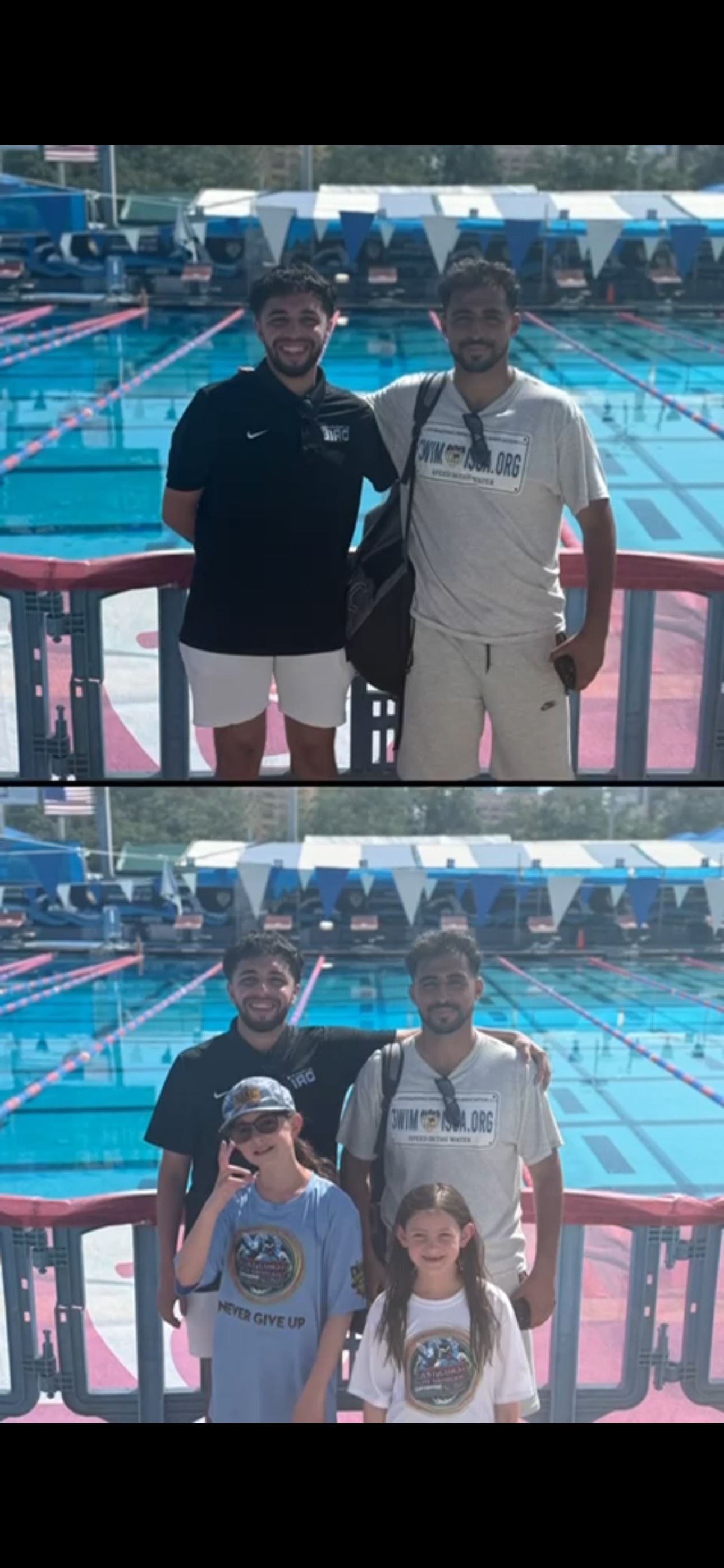 Coach Abe with swimmers and fellow coach